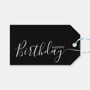 Étiquettes-cadeau Joyeux anniversaire blanc noir moderne