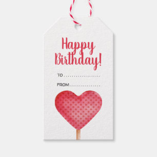 Étiquettes-cadeau Joyeux anniversaire cœur rouge à pois Tag cadeau