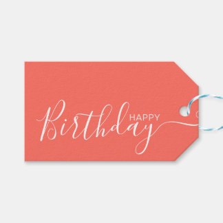 Étiquettes-cadeau Joyeux Anniversaire Coral Blanc Moderne