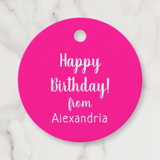 Étiquettes Cadeau Joyeux anniversaire de nom Hot rose Anniversaire C (Devant)