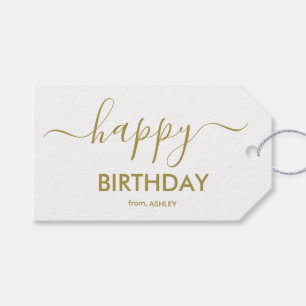 Étiquettes-cadeau Joyeux Anniversaire de type script décontracté or 