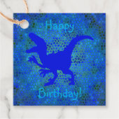 Étiquettes Cadeau Joyeux anniversaire Dinosaure Bleu Caché (Devant)