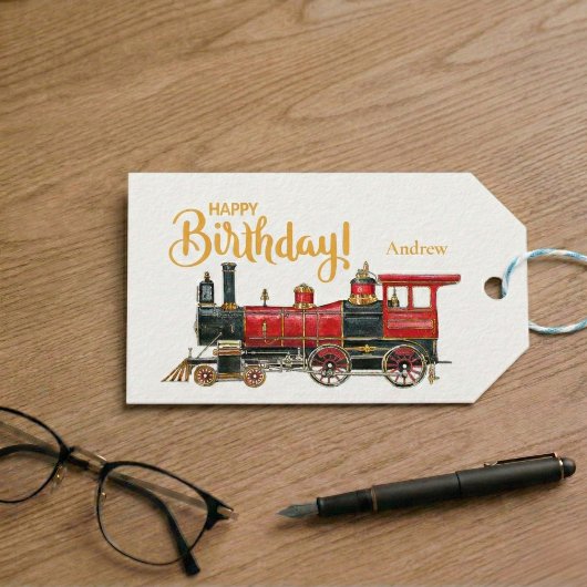 Étiquettes-cadeau Joyeux anniversaire du train rouge
