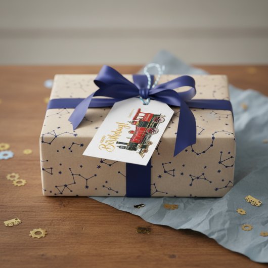 Étiquettes-cadeau Joyeux anniversaire du train rouge