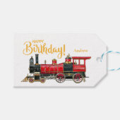 Étiquettes-cadeau Joyeux anniversaire du train rouge (Devant (Horizontal))