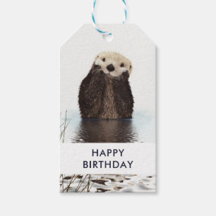 Étiquettes-cadeau Joyeux anniversaire mignon photo de loutre