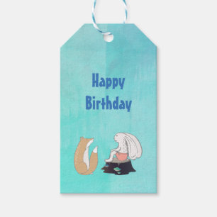 Étiquettes-cadeau Joyeux anniversaire mignonne Fox et Rabbit Illustr