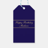 Étiquettes-cadeau Joyeux Anniversaire Nom Script Bleu Or (Devant)