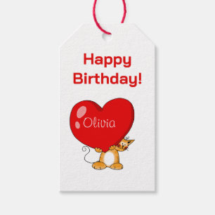 Étiquettes-cadeau Joyeux Anniversaire Personnalisé Chat en Forme de