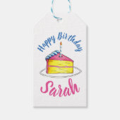 Étiquettes-cadeau Joyeux anniversaire Pink Cake Slice Candle Anniver (Devant)