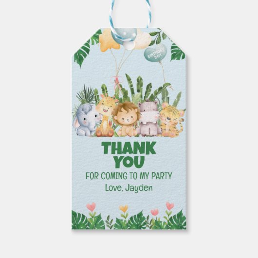 Étiquettes-cadeau Joyeux Anniversaire Safari Jungle Créature Mignonn (Devant)