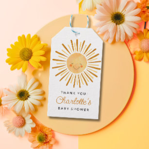 Étiquettes-cadeau Joyeux Baby shower solaire Jaune Merci