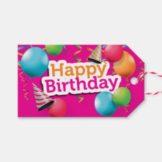 Étiquettes-cadeau Joyeux ballons d'anniversaire et Casquettes