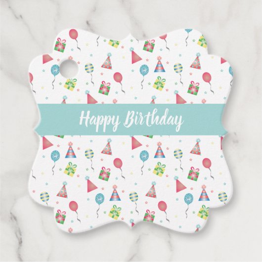 Étiquettes Cadeau Joyeux Ballons de fête d'anniversaire Motif Casque (Devant)