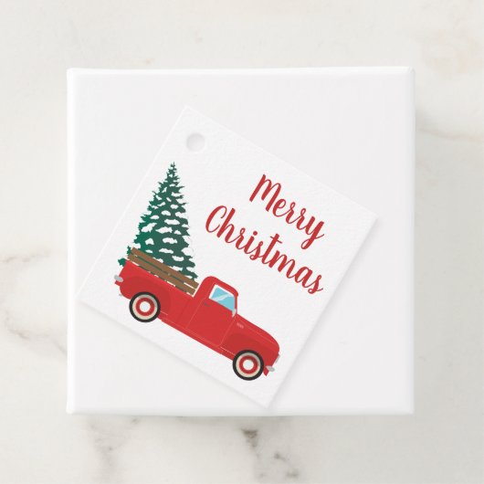 Étiquettes Cadeau Joyeux Camion de Noël avec arbre de Noël (En situation)