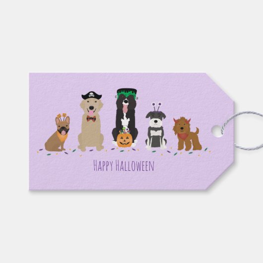 Étiquettes-cadeau Joyeux Chiens d'Halloween violet (Devant (Horizontal))