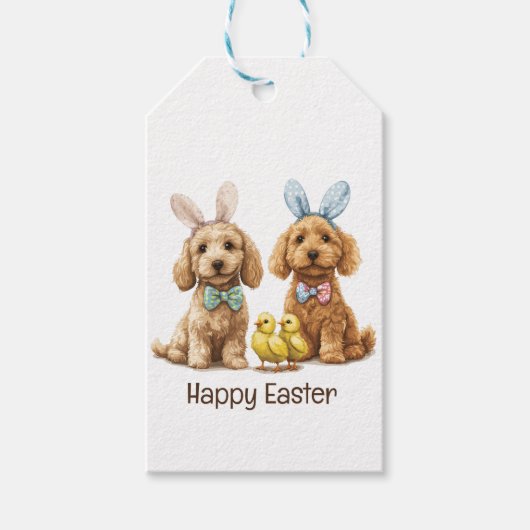 Étiquettes-cadeau Joyeux Chiens Goldendoodle de Pâques (Devant)