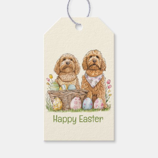 Étiquettes-cadeau Joyeux Chiens Goldendoodle de Pâques (Devant)