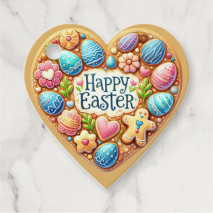 Étiquettes Cadeau Joyeux Coeur de Pâques en forme d'oeuf de Pâques W