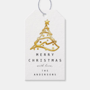 Étiquettes-cadeau Joyeux de nommer Noël Arbre de Noël Or Blanc   
