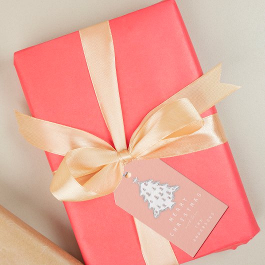 Étiquettes-cadeau Joyeux de nommer Noël Arbre de Noël Rose Blanc