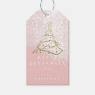 Étiquettes-cadeau Joyeux de nommer Noël Arbre de Noël Rose neige 