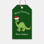 Étiquettes-cadeau Joyeux dinosaure de Noël à Santa Hat Custom Kids (Devant)