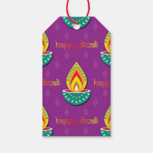 Étiquettes-cadeau Joyeux Diwali avec lampes Diya, texte personnalisé
