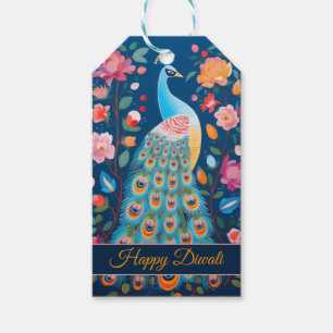 Étiquettes-cadeau Joyeux Diwali Peacock & Flowers