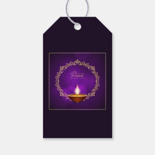 Étiquettes-cadeau Joyeux Diwali violet (Devant)
