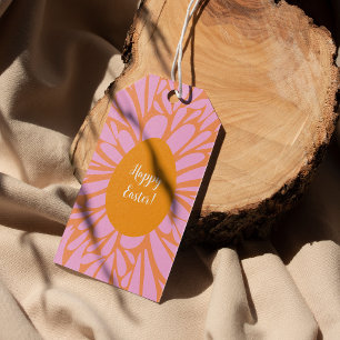 Étiquettes-cadeau Joyeux Easter floral éclat orange oeuf Classic Rou