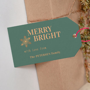 Étiquettes-cadeau Joyeux et brillant Noël famille or vacances