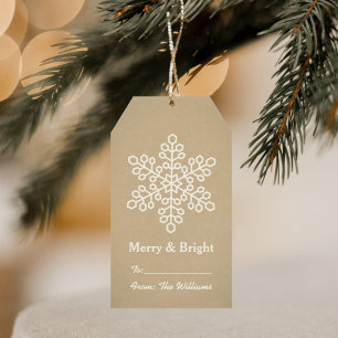 Étiquettes-cadeau Joyeux et brillant Russe Kraft Snowflake Holiday