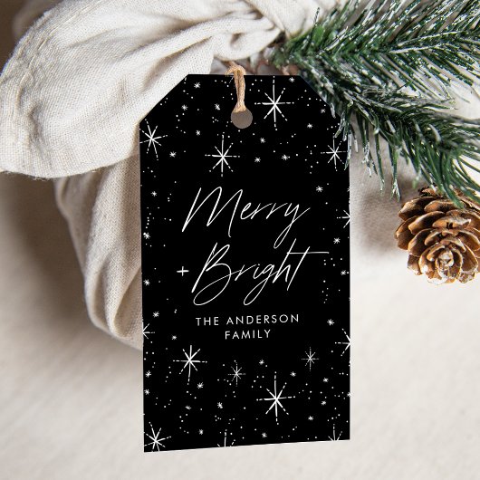 Étiquettes-cadeau Joyeux et brillant Script Black Holiday