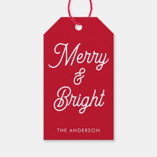 Étiquettes-cadeau Joyeux et brillant script de typographie rouge (Devant)