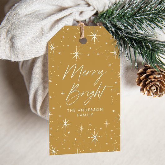 Étiquettes-cadeau Joyeux et brillant Script Gold Holiday