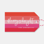 Étiquettes-cadeau Joyeux et brillants rouges rayures Noël (Devant (Horizontal))