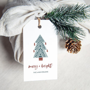 Étiquettes-cadeau Joyeux et lumineux Boho Christmas Tree and Scrip