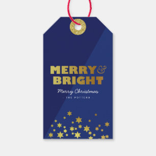 Étiquettes-cadeau Joyeux et lumineux Fun Christmas Blue & Gold