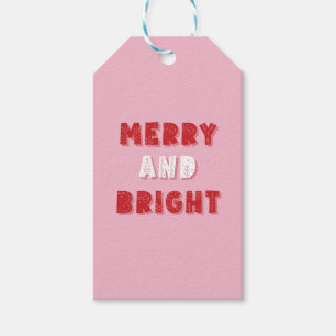 Étiquettes-cadeau Joyeux et lumineux, Joyeux Noël, Noël, Rose