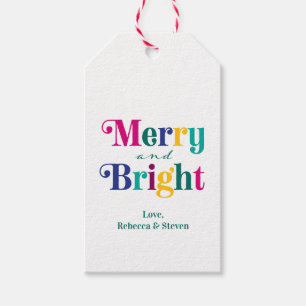 Étiquettes-cadeau Joyeux et Lumineux Noël Coloré Férié