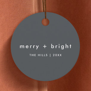 Étiquettes Cadeau Joyeux et lumineux Noël élégant gris charbon de