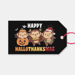 Étiquettes-cadeau Joyeux Hallothanksmas Singe Noël Singes Cadeau