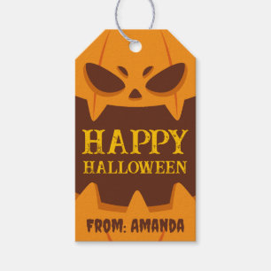 Étiquettes-cadeau Joyeux Halloween Orange Citrouille Éffrayant Retro