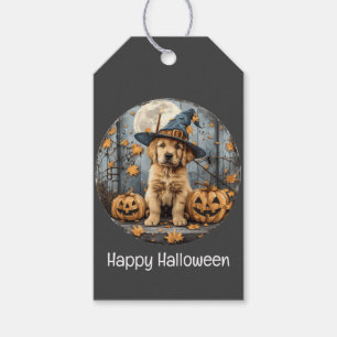 Étiquettes-cadeau Joyeux Halloween Sorcière Chien Retriever Doré Cit