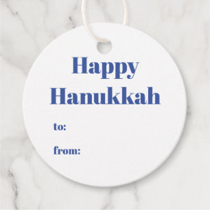 Étiquettes Cadeau Joyeux Hanoukka blanc bleu à blanc minimaliste