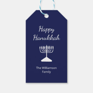Étiquettes-cadeau Joyeux Hanoukka Menorah bleu simple