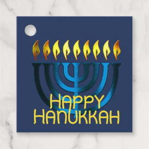 Étiquettes Cadeau Joyeux Hanoukka Menorah Blue