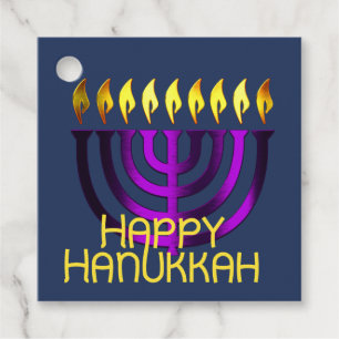Étiquettes Cadeau Joyeux Hanoukka Menorah Purple