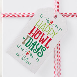 Étiquettes-cadeau Joyeux Howl-idays Empreintes de Patte Chien Noël